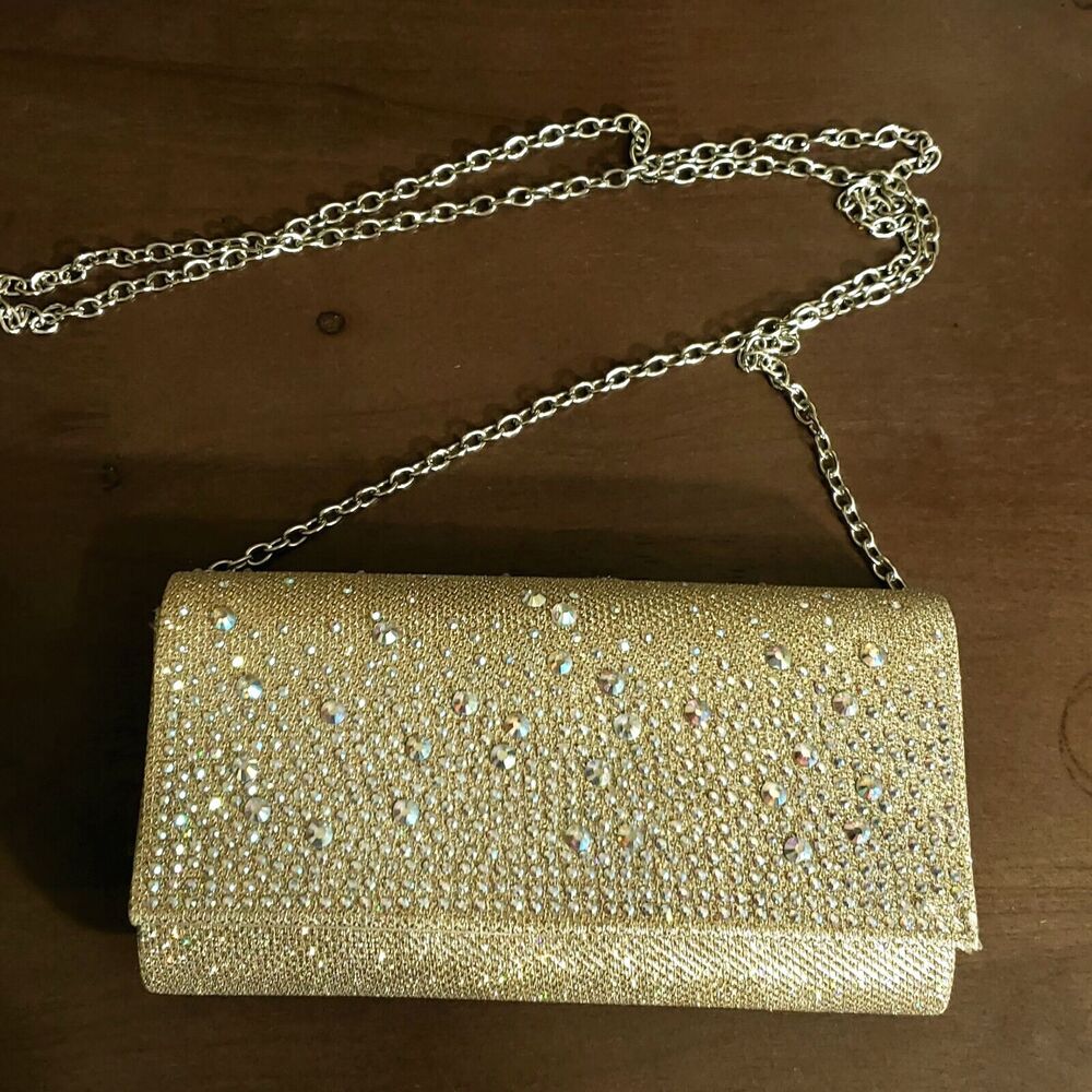 Gunne Sax Jessica McClintock Flap Clutch Champagne Rhinestone Vintage Purse